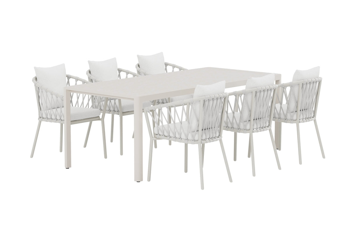 Venture Design Giardini & Linos Rektangulära Matbord 200 x 90 Beige + Matstolar 2-pack Vit