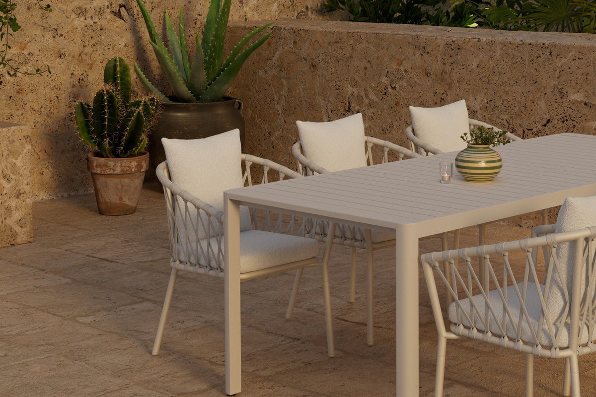 Venture Design Giardini & Linos Rektangulära Matbord 200 x 90 Beige + Matstolar 2-pack Vit