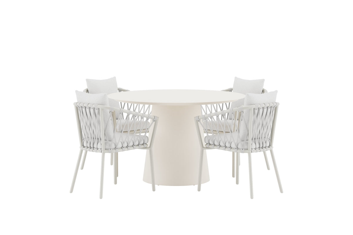 Venture Design Linos & Lanzo Matstolar 2-pack Vit + Runda Matbord Ø120 Beige