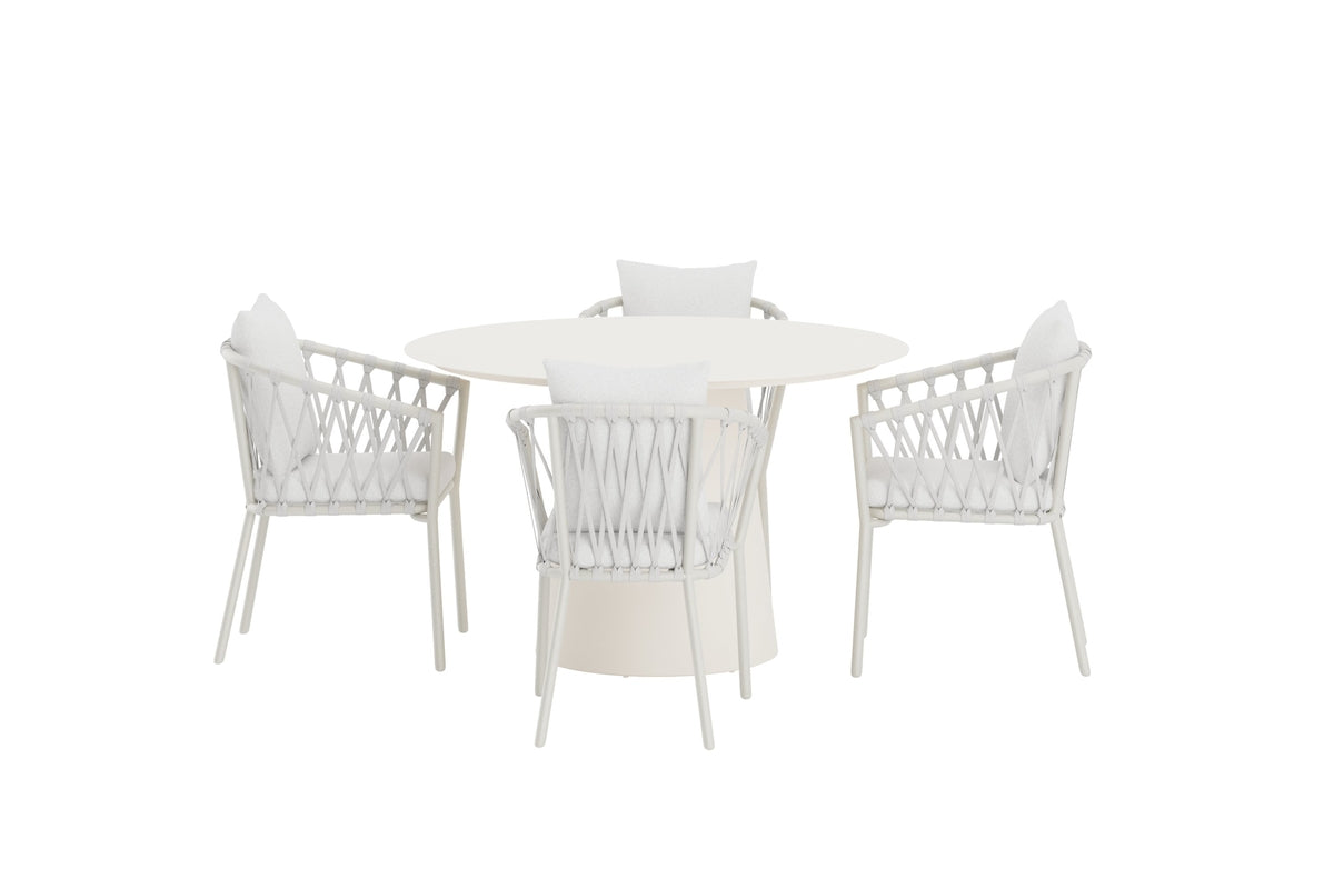 Venture Design Linos & Lanzo Matstolar 2-pack Vit + Runda Matbord Ø120 Beige