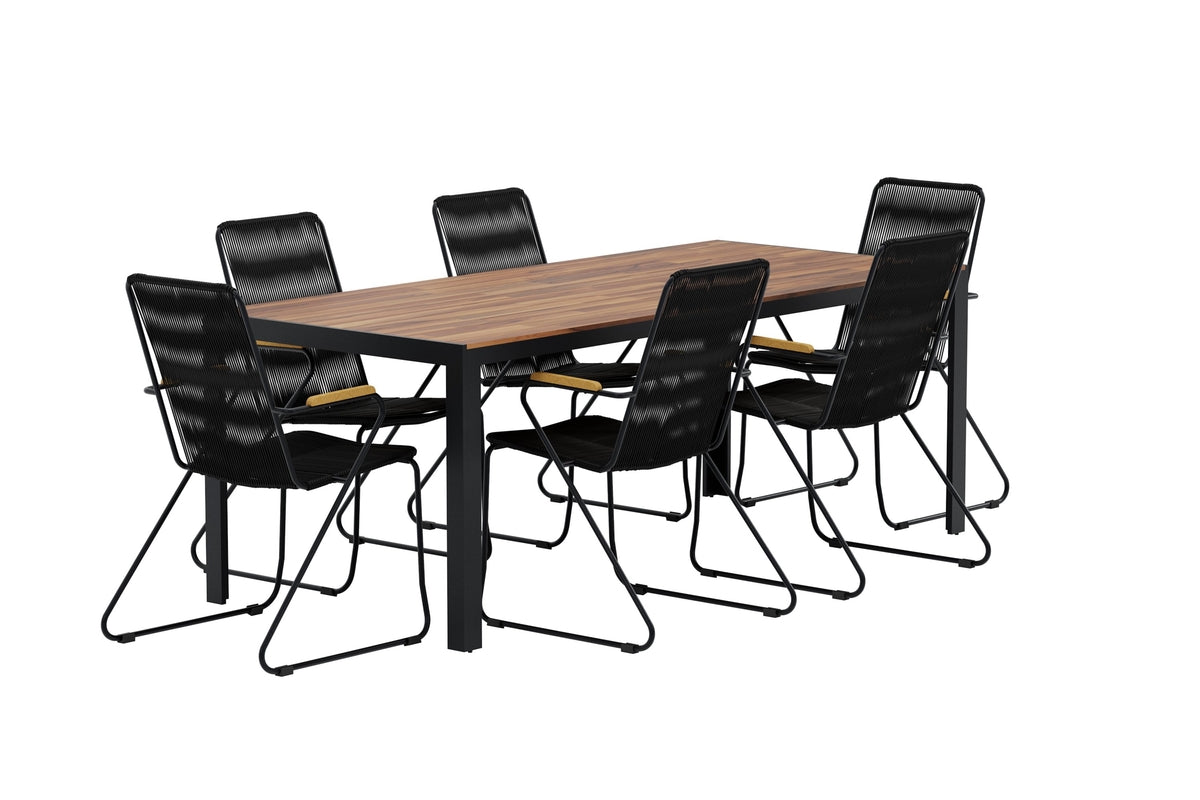 Venture Design Bois Rektangulära Matbord 205 x 90 Natur + Matstolar 2-pack Svart