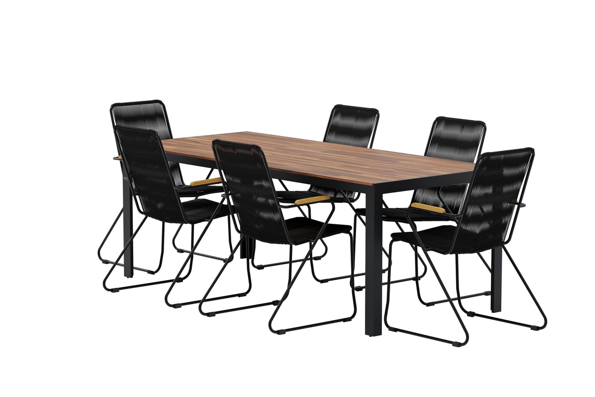Venture Design Bois Rektangulära Matbord 205 x 90 Natur + Matstolar 2-pack Svart