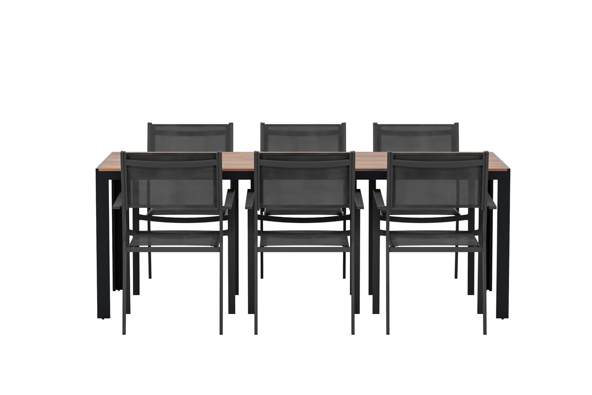 Venture Design Copacabana & Bois Matstolar 2-pack Svart + Rektangulära Matbord 205 x 90 Natur