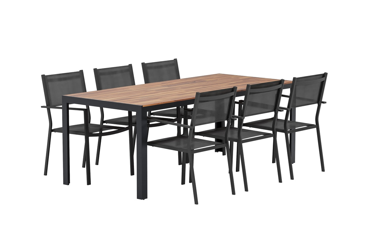 Venture Design Copacabana & Bois Matstolar 2-pack Svart + Rektangulära Matbord 205 x 90 Natur