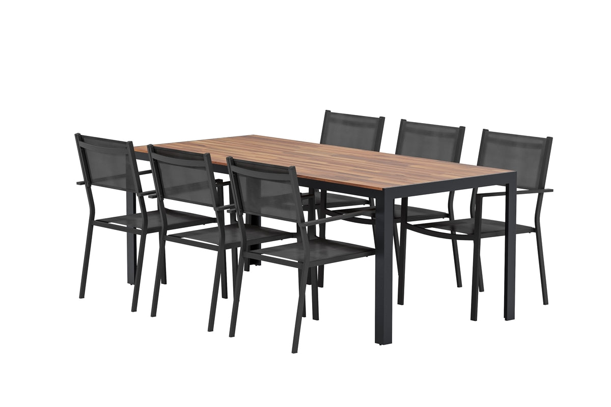 Venture Design Copacabana & Bois Matstolar 2-pack Svart + Rektangulära Matbord 205 x 90 Natur