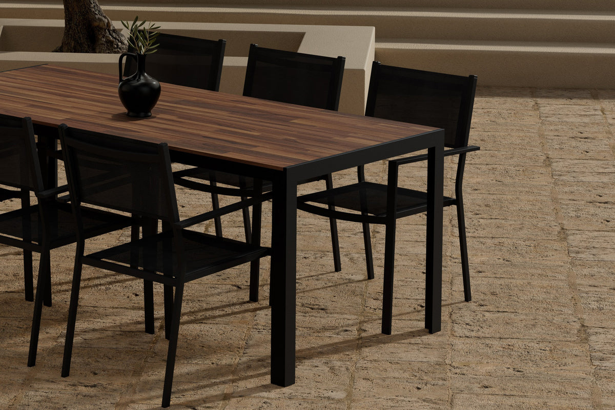 Venture Design Copacabana & Bois Matstolar 2-pack Svart + Rektangulära Matbord 205 x 90 Natur