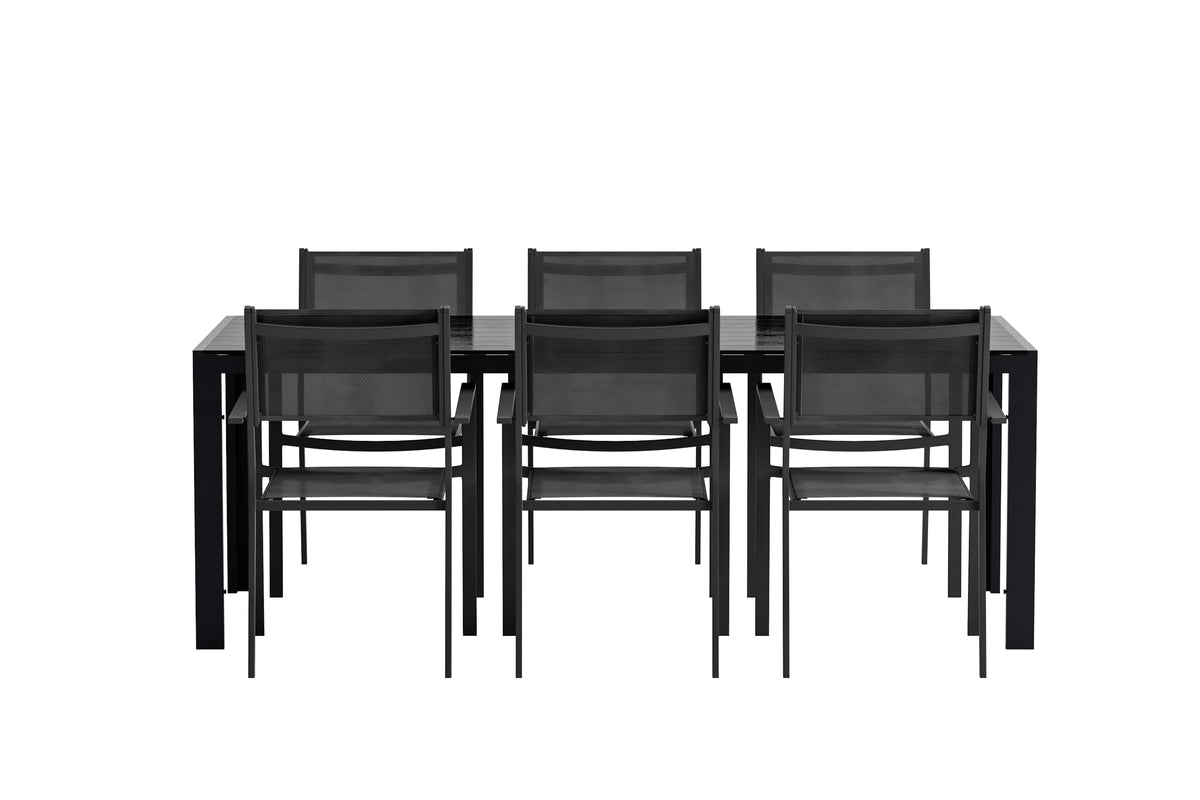 Venture Design Break & Copacabana Rektangulära Matbord 205 x 90 Svart + Matstolar 2-pack Svart