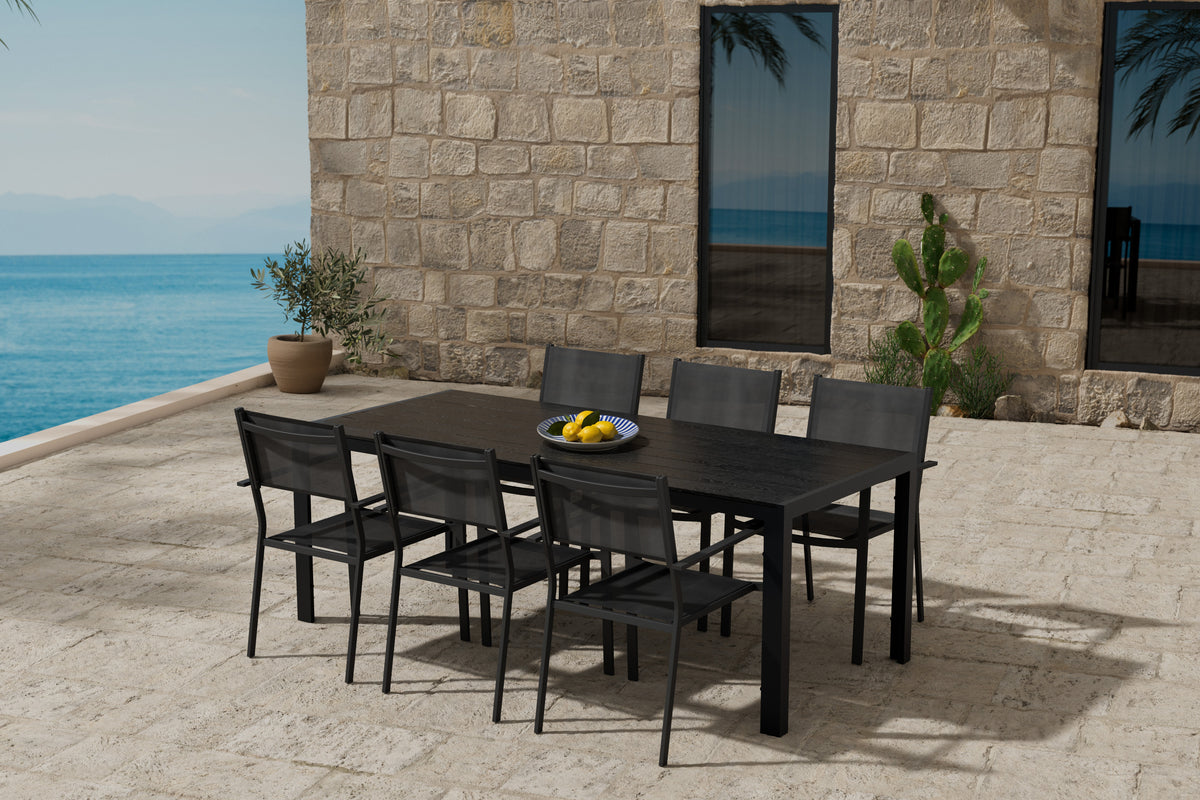 Venture Design Break & Copacabana Rektangulära Matbord 205 x 90 Svart + Matstolar 2-pack Svart