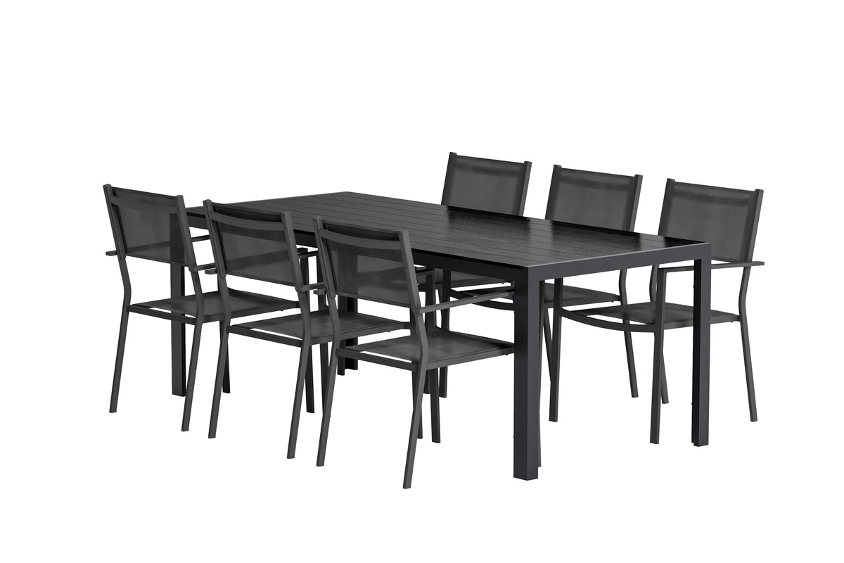 Venture Design Break & Copacabana Rektangulära Matbord 205 x 90 Svart + Matstolar 2-pack Svart