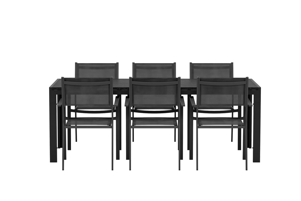 Venture Design Copacabana & Mirko Matstolar 2-pack Svart + Rektangulära Matbord 205 x 90 Svart