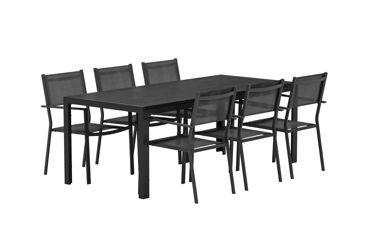 Venture Design Copacabana & Mirko Matstolar 2-pack Svart + Rektangulära Matbord 205 x 90 Svart