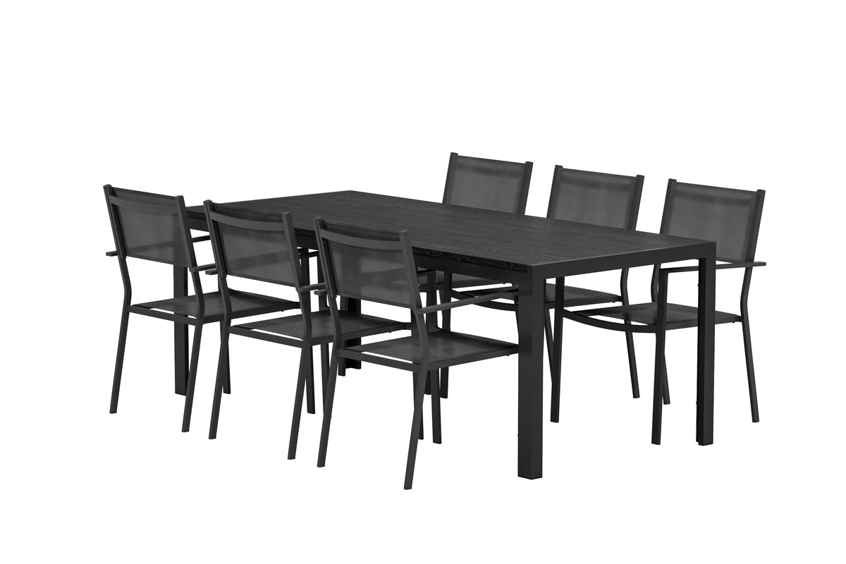 Venture Design Copacabana & Mirko Matstolar 2-pack Svart + Rektangulära Matbord 205 x 90 Svart