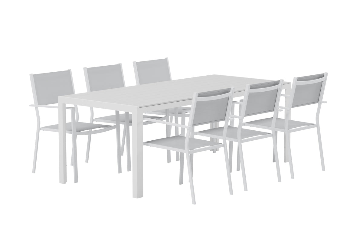 Venture Design Copacabana & Break Matstolar 2-pack Grå + Rektangulära Matbord 205 x 90 Vit