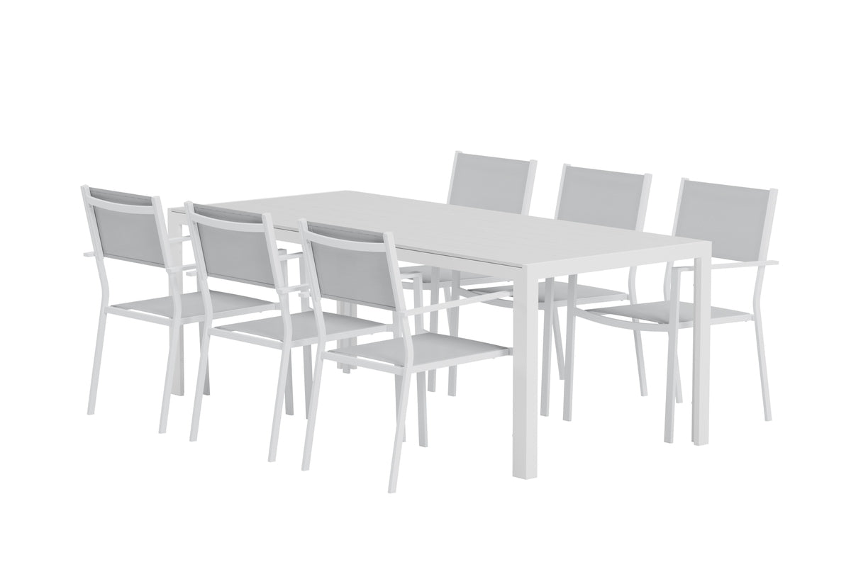Venture Design Copacabana & Break Matstolar 2-pack Grå + Rektangulära Matbord 205 x 90 Vit