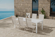 Venture Design Break & Levanzo Rektangulära Matbord 205 x 90 Vit + Positionsstolar 2-pack Beige