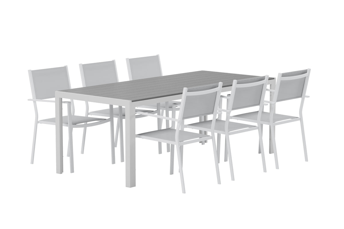 Venture Design Break & Copacabana Rektangulära Matbord 205 x 90 Grå + Matstolar 2-pack Grå