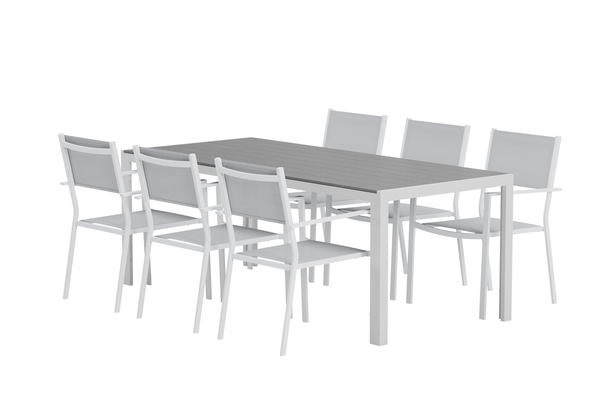 Venture Design Break & Copacabana Rektangulära Matbord 205 x 90 Grå + Matstolar 2-pack Grå