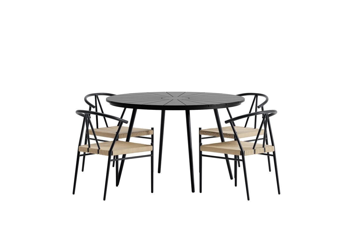 Venture Design San Vito & Alfons Runda Matbord ⌀120 Svart + Matstolar Svart