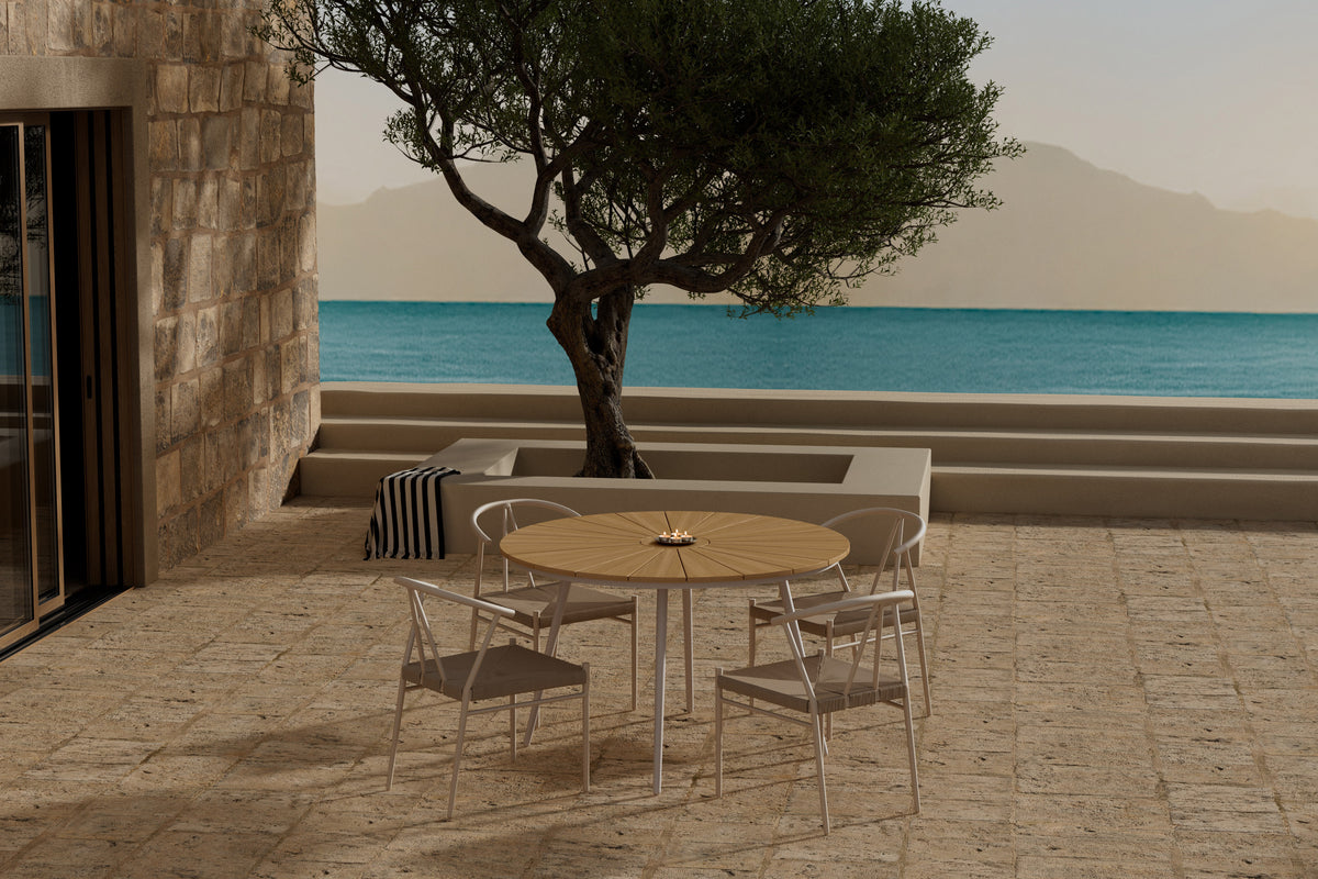 Venture Design San Vito & Alfons Runda Matbord ⌀120 Beige + Matstolar Beige