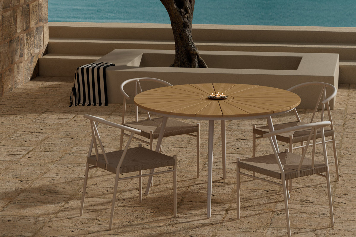 Venture Design San Vito & Alfons Runda Matbord ⌀120 Beige + Matstolar Beige