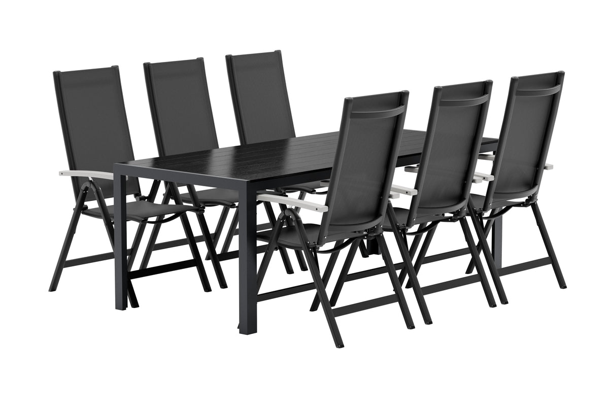 Venture Design Break & Albany Rektangulära Matbord 205 x 90 Svart + Positionsstolar 2-pack Svart
