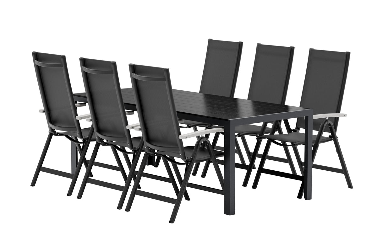 Venture Design Break & Albany Rektangulära Matbord 205 x 90 Svart + Positionsstolar 2-pack Svart
