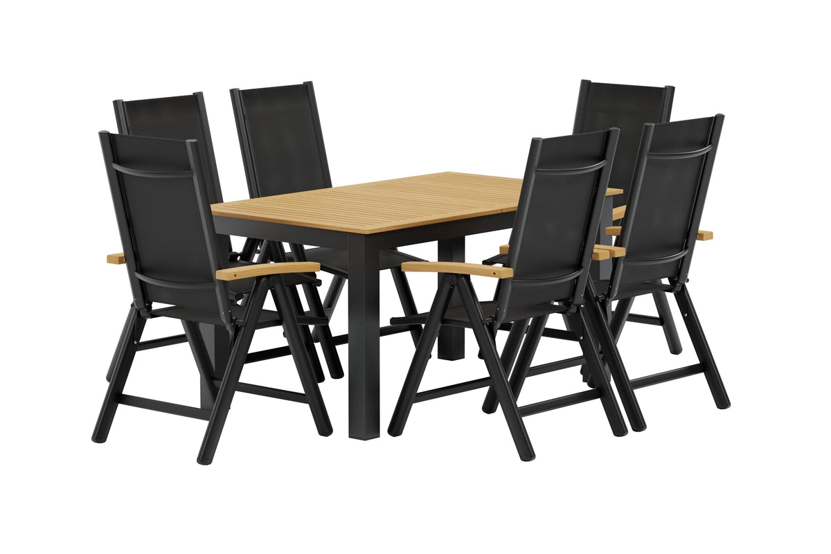 Venture Design Panama Positionsstolar 2-pack Svart + Rektangulära Matbord 152 x 90 Svart