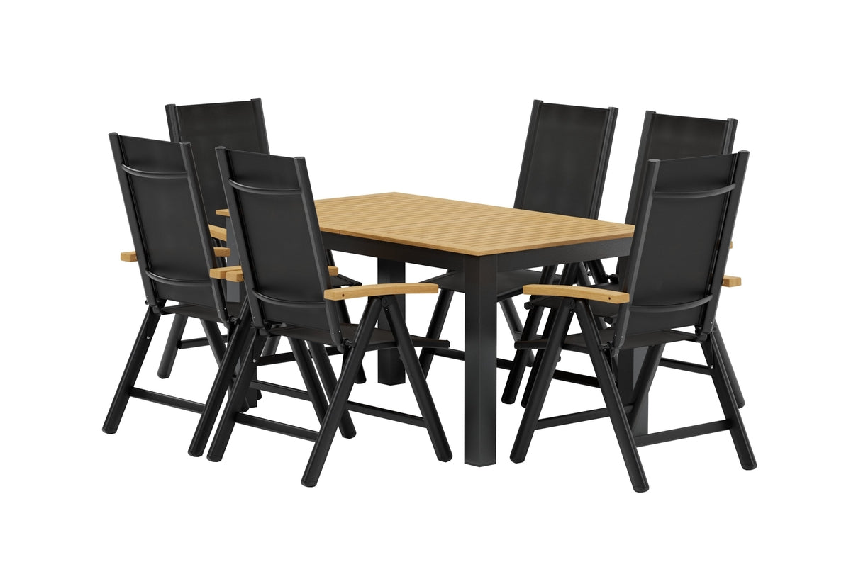 Venture Design Panama Positionsstolar 2-pack Svart + Rektangulära Matbord 152 x 90 Svart