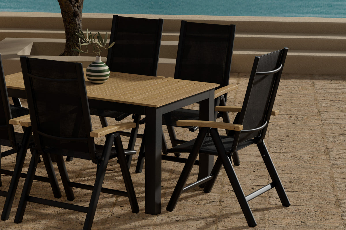 Venture Design Panama Positionsstolar 2-pack Svart + Rektangulära Matbord 152 x 90 Svart