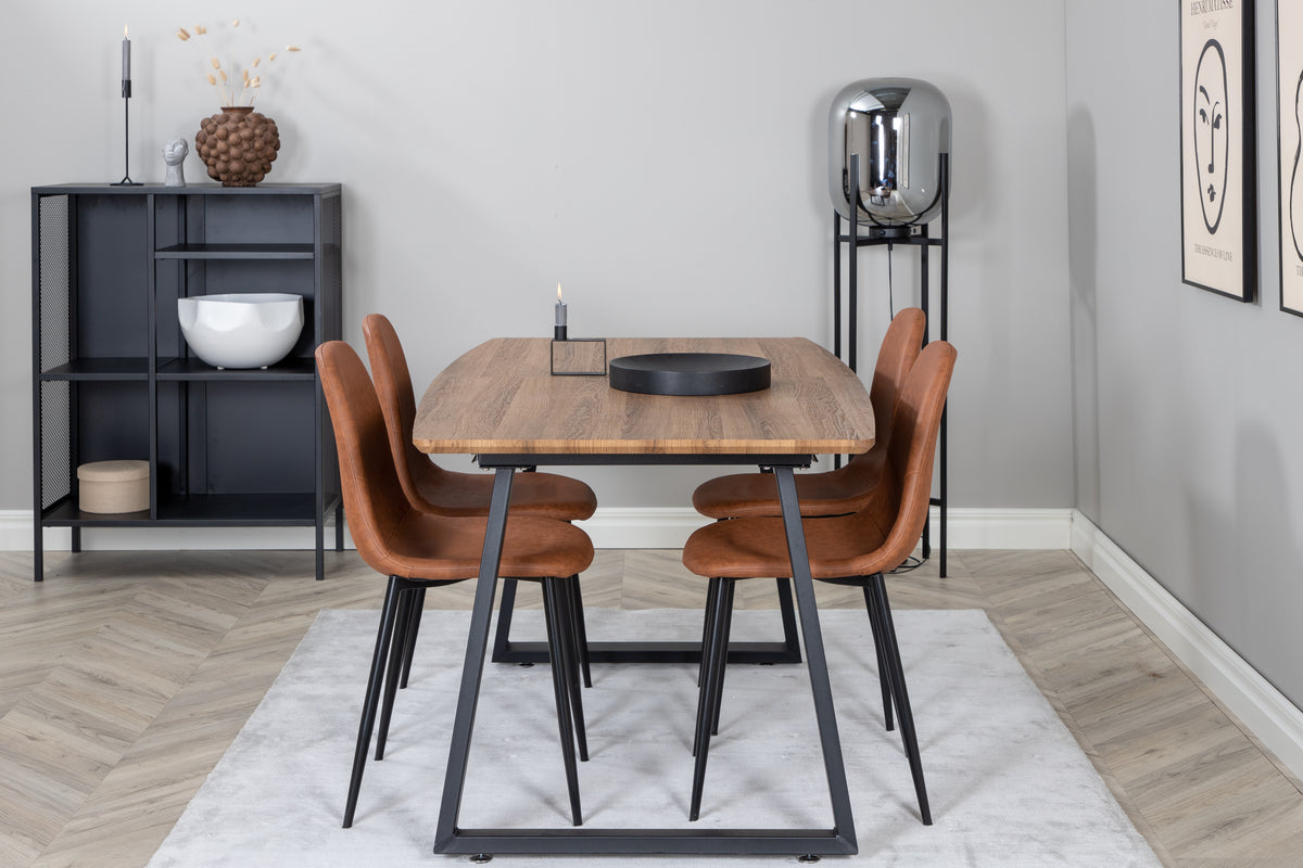 Venture Design Polar & Inca Matstolar 2-pack Brun + Rektangulära Matbord 160 x 85 Valnöt