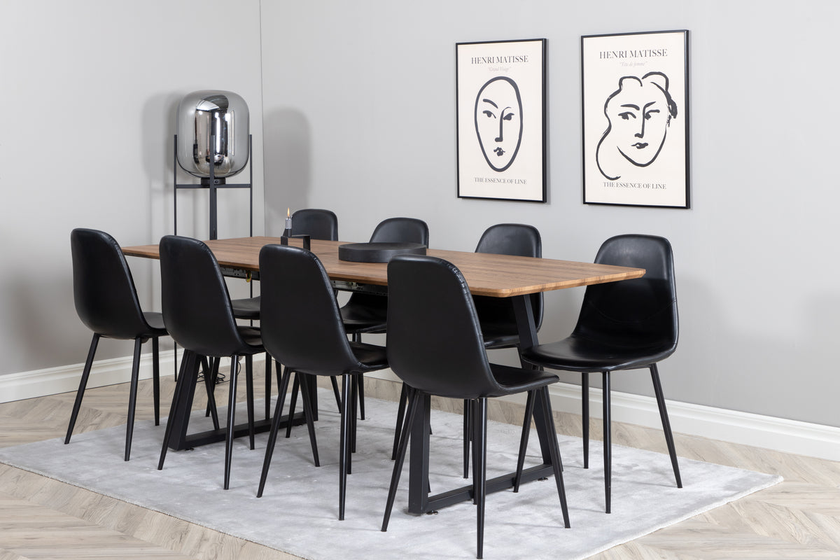 Venture Design Polar & Inca Matstolar 2-pack Svart + Rektangulära Matbord 160 x 85 Valnöt