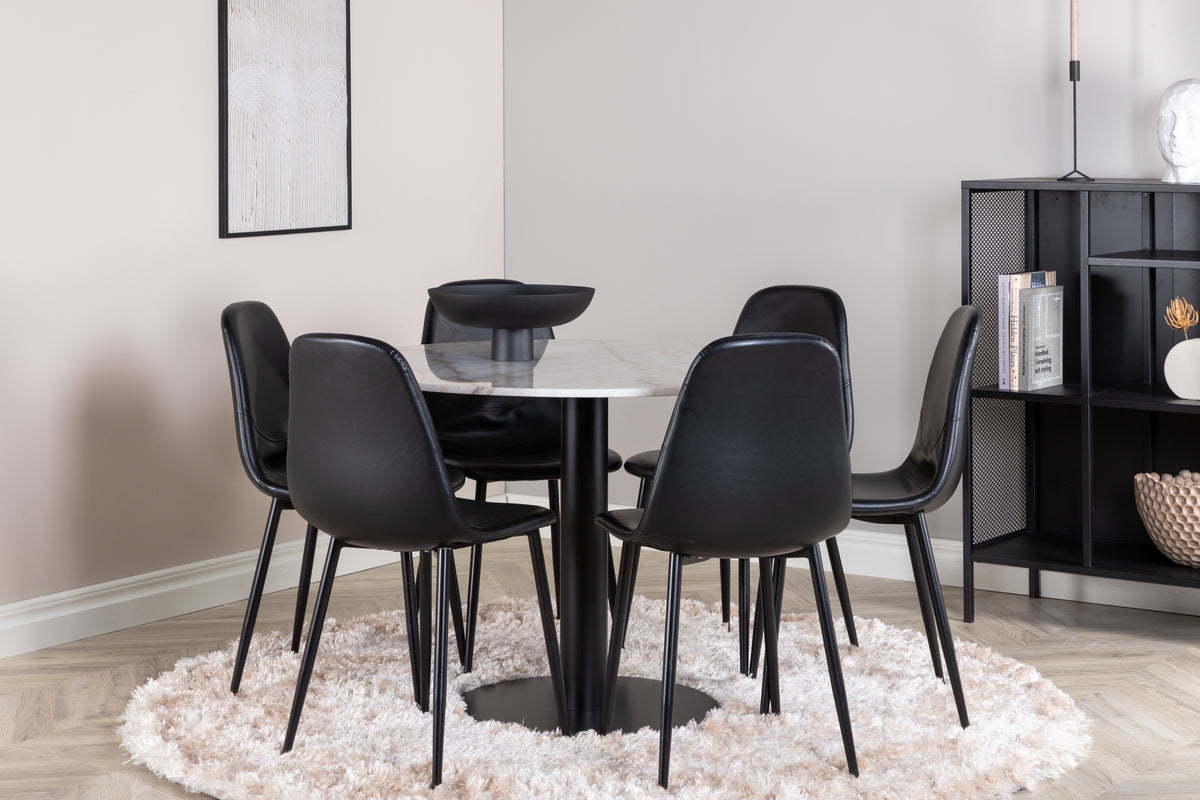 Venture Design Polar & Estelle Matstolar 2-pack Svart + Runda Matbord ⌀106 Vit