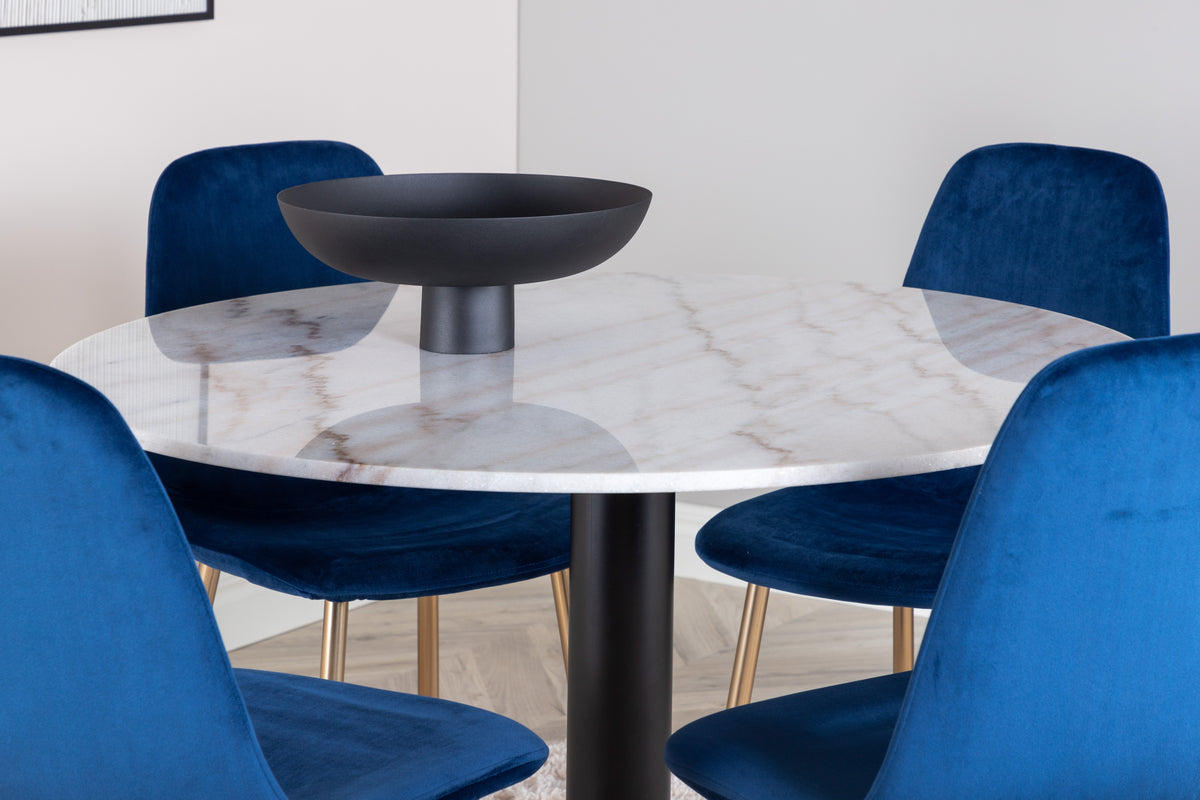 Venture Design Estelle & Polar Runda Matbord ⌀106 Vit + Matstolar 2-pack Blå