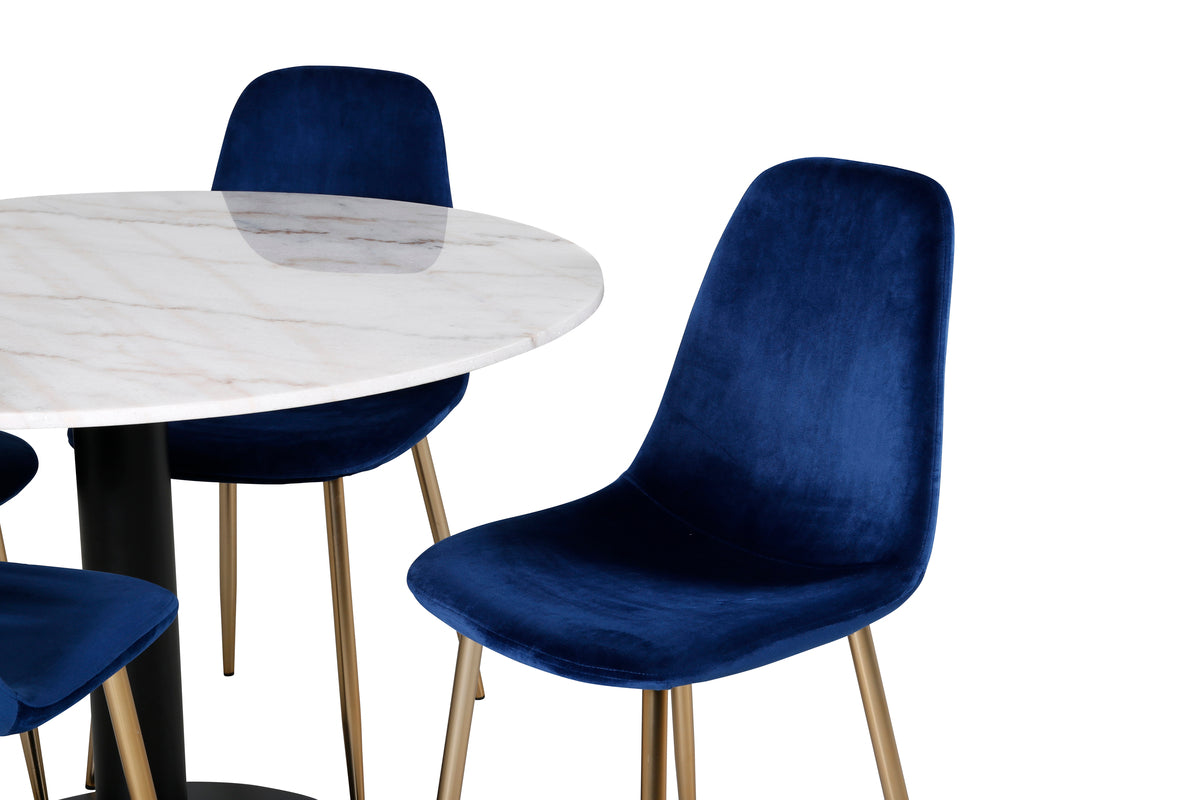Venture Design Estelle & Polar Runda Matbord ⌀106 Vit + Matstolar 2-pack Blå