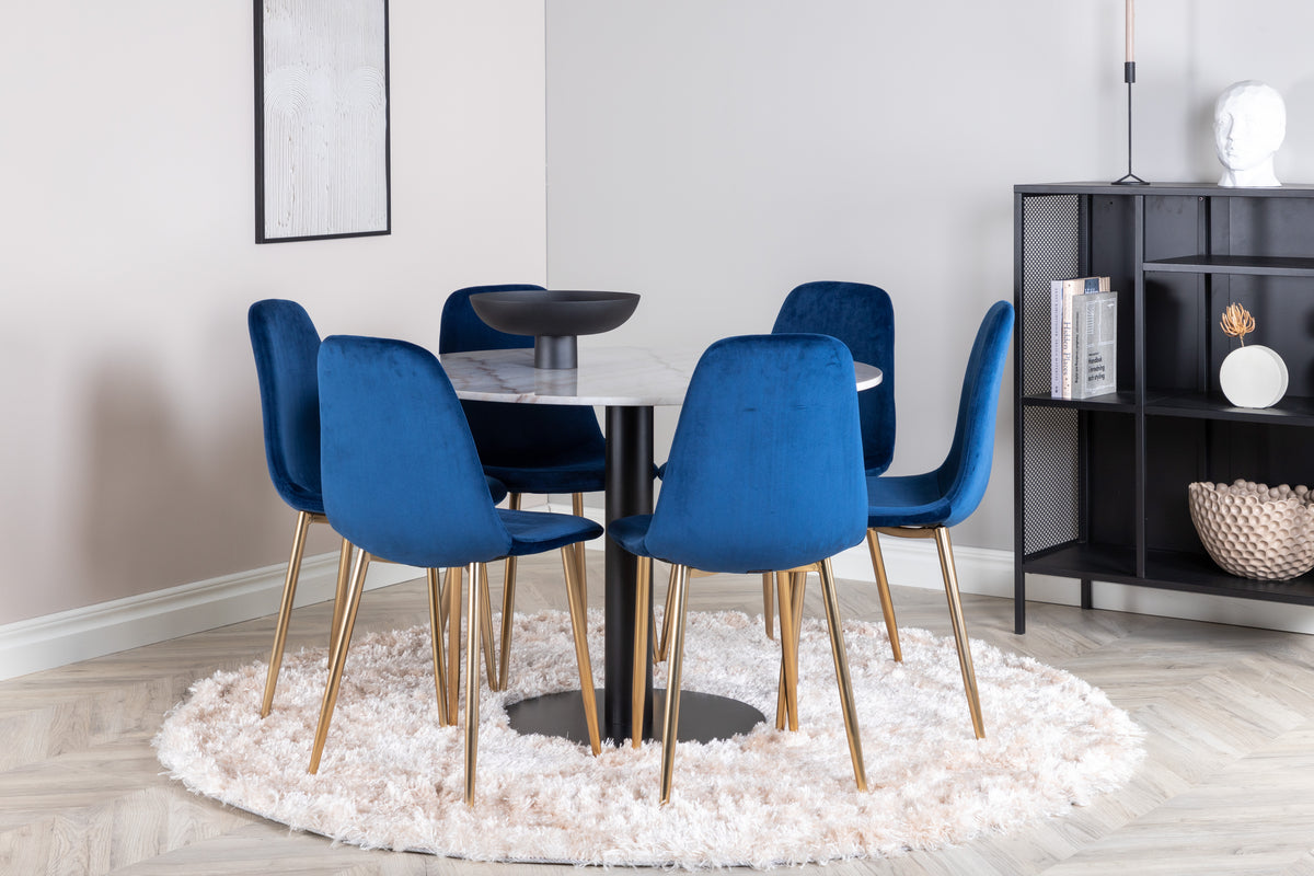 Venture Design Estelle & Polar Runda Matbord ⌀106 Vit + Matstolar 2-pack Blå