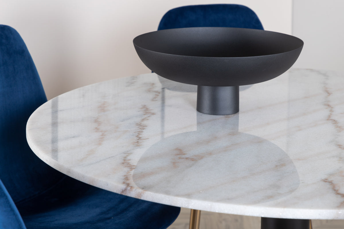 Venture Design Estelle & Polar Runda Matbord ⌀106 Vit + Matstolar 2-pack Blå
