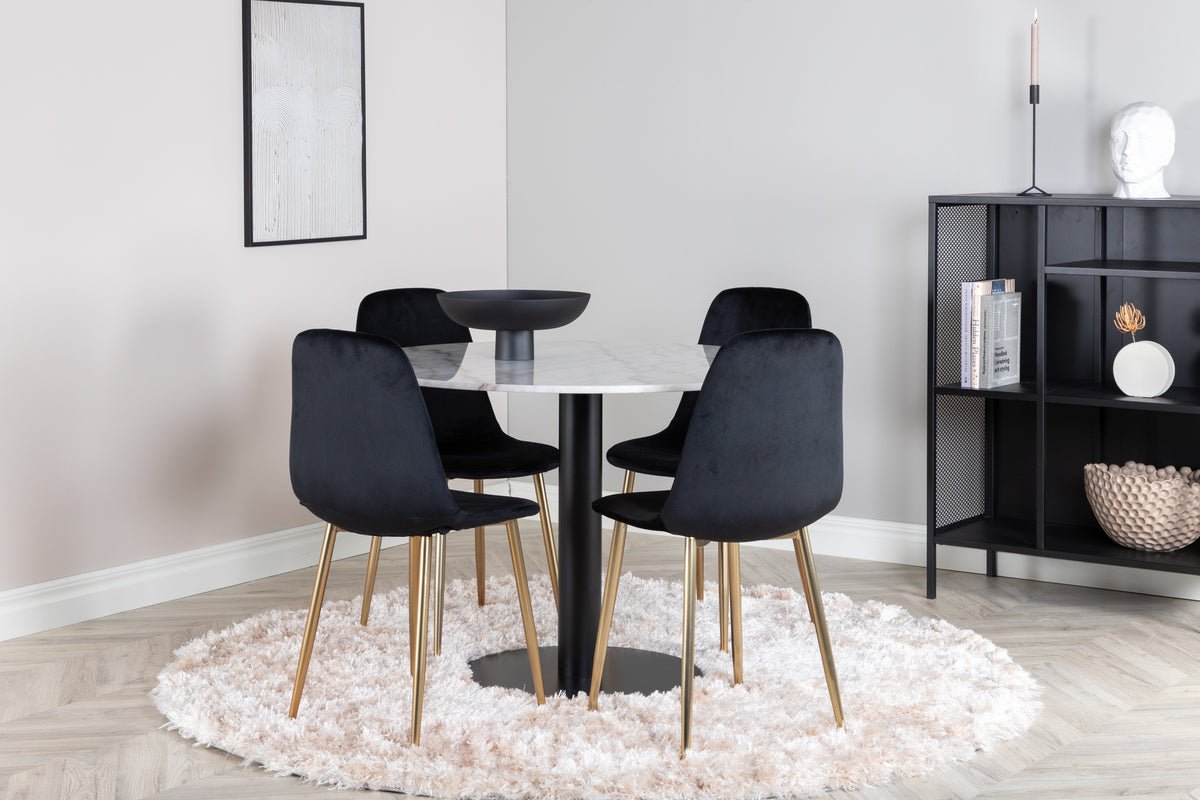 Venture Design Estelle & Polar Runda Matbord ⌀106 Vit + Matstolar 2-pack Svart