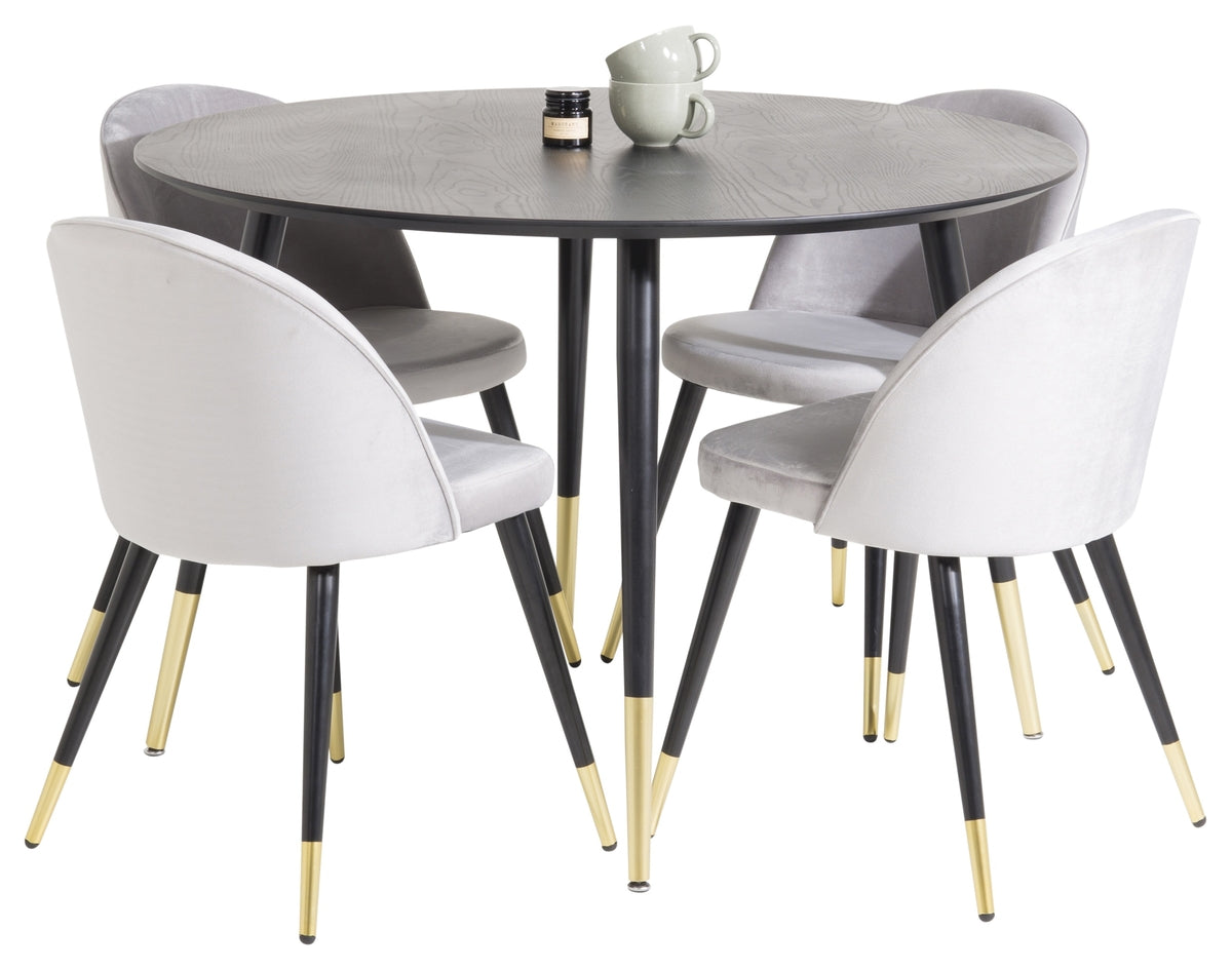 Venture Design Dipp & Velvet Runda Matbord ⌀115 Svart + Matstolar 2-pack Grå