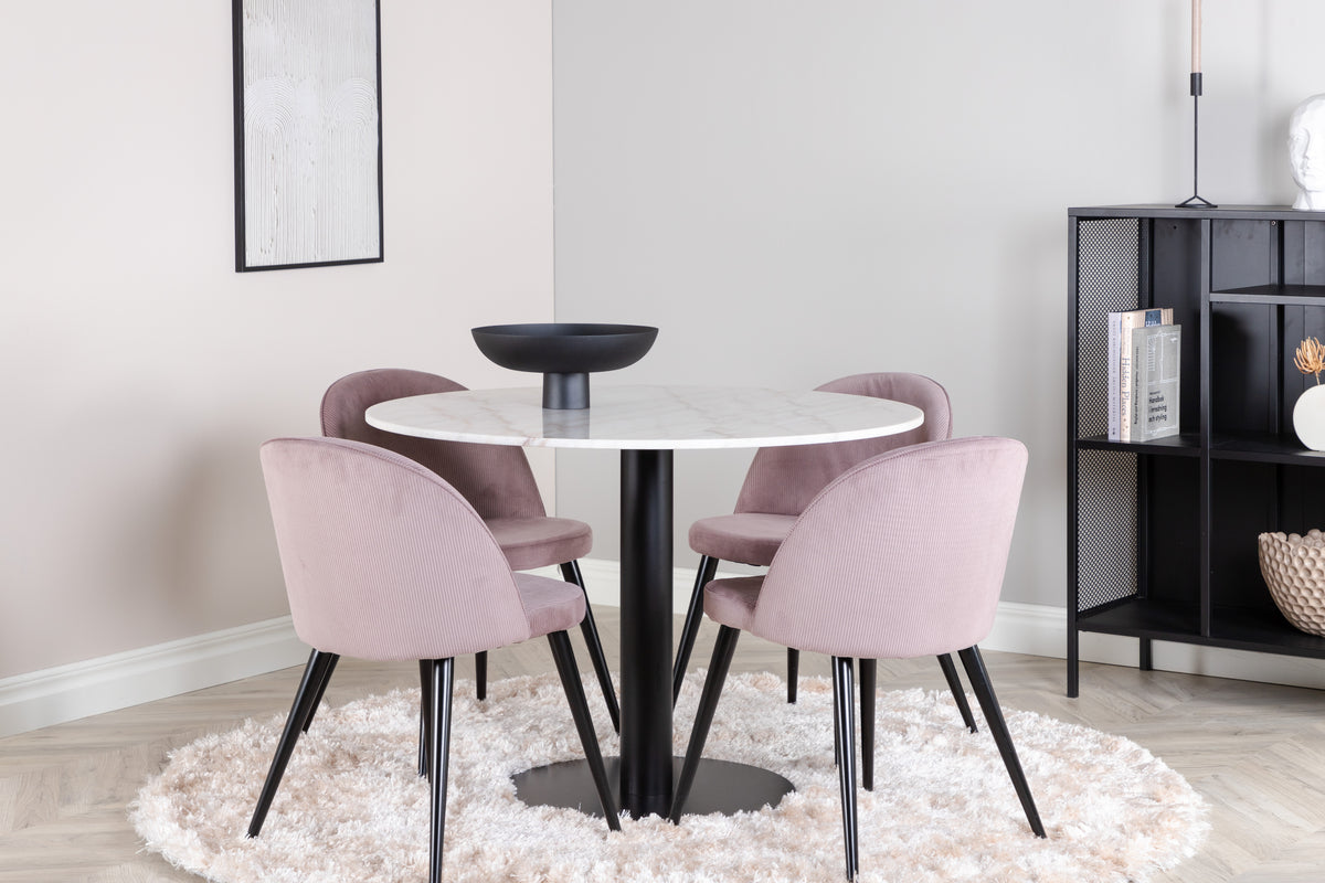 Venture Design Estelle & Velvet Runda Matbord ⌀106 Vit + Matstolar 2-pack Gammelrosa
