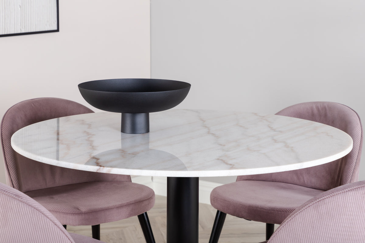 Venture Design Estelle & Velvet Runda Matbord ⌀106 Vit + Matstolar 2-pack Gammelrosa