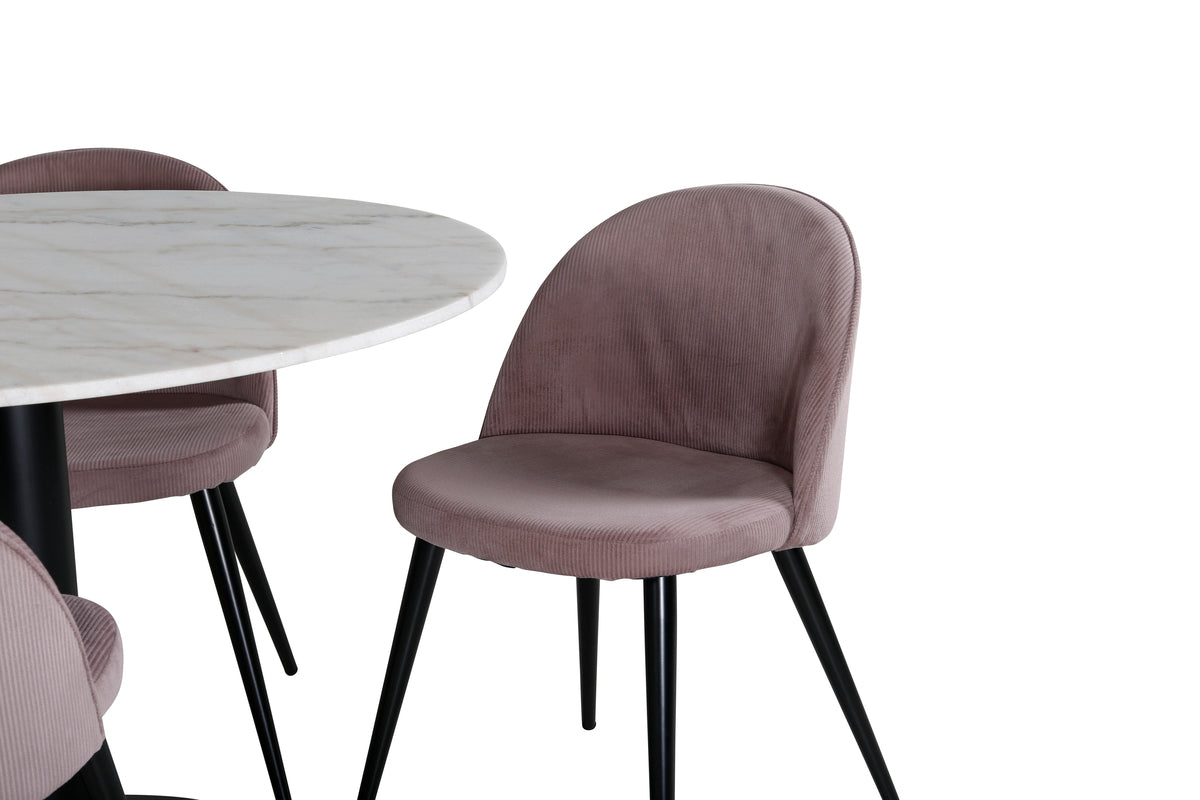 Venture Design Estelle & Velvet Runda Matbord ⌀106 Vit + Matstolar 2-pack Gammelrosa
