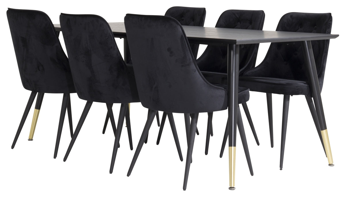 Venture Design Dipp & Velvet Deluxe Rektangulära Matbord 180 x 90 Svart + Matstolar 2-pack Svart