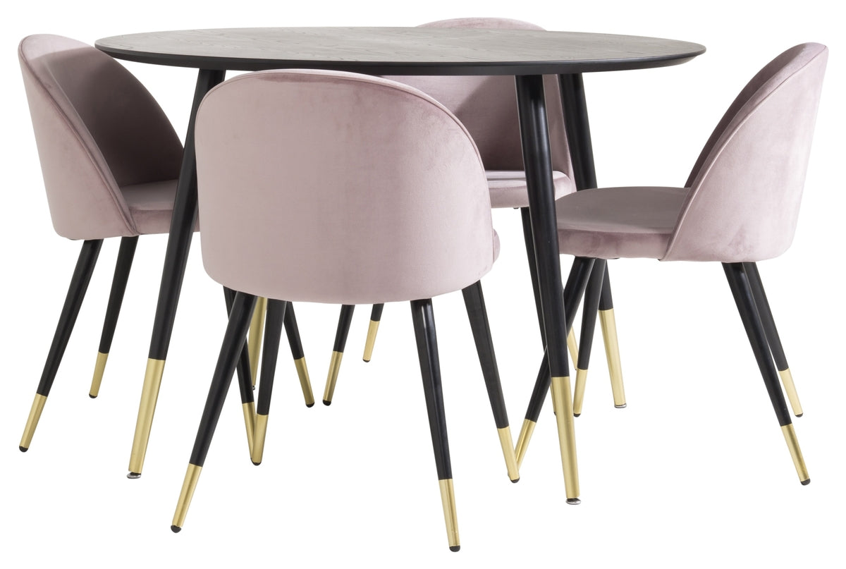 Venture Design Dipp & Velvet Runda Matbord ⌀115 Svart + Matstolar 2-pack Gammelrosa